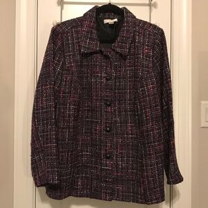Beautiful CJ Banks fully lined blazer in pink, black & white plaid tweed (2X)
